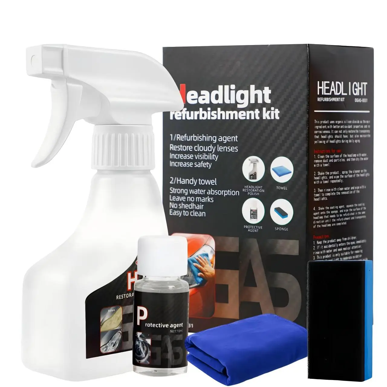 Headlight Restoration Kit, Headlight Cleaner & Sealant, Removes Yellow Haze & Cloudiness, Restore Headlights for Crystal Clear Lenses, Car Accessory for Night Driving Safety