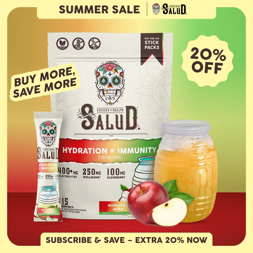 Salud 2-in-1 [Hydration + Immunity - Manzana | Apple]  Agua Fresca Drink Mix, Elderberry, Dairy & Soy Free, Non-GMO, Gluten Free, Vegan, Low Calorie, 1g Sugar (15 Servings)