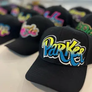 Personalized Rdot Glitter Baseball Cap - Hand-Painted with Whimsical Curvy Letters trucker hat