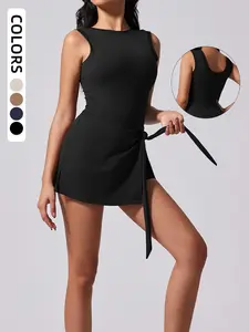Women's Solid Color Round Neck Sports Romper, Casual Sporty Sleeveless Activewear Romper for Daily Outdoor Wear, Ladies Sportswear for All Seasons
