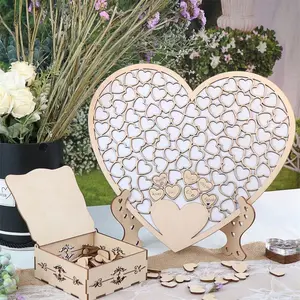 1pc Heart Wedding Guest Book Alternative,Personalized Wooden Unique Rustic Guest Book with Box and Small Hearts for Wedding Reception Anniversary