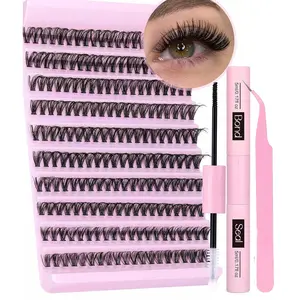 Eyelash Extension Kit, Natural Fluffy Lashes, Wispy Eyelash Clusters, Beginner Friendly, 9-16mm DIY Set, Waterproof Adhesive, Eyelash Bond Glue, Tweezers Included