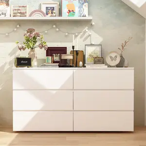 6-Drawer White Chest of Drawers, Modern Dresser with Wide Storage, Handle-Free Contemporary 6-Drawer Storage Cabinet for Bedroom