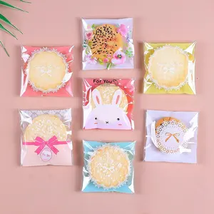 Cute Cartoon Pattern Biscuit Candy Cookie Bag, 100pcs/set Clear Self Adhesive Baking Packaging Bag, Gift Wrapping Bag for Cookie, Candy, Gift
