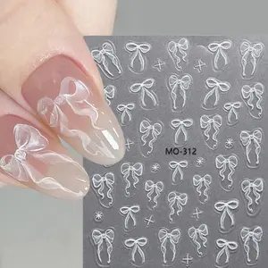White Ribbons Nail Art Stickers | Coquette Aesthetic Nail Art Stickers - Easy Application