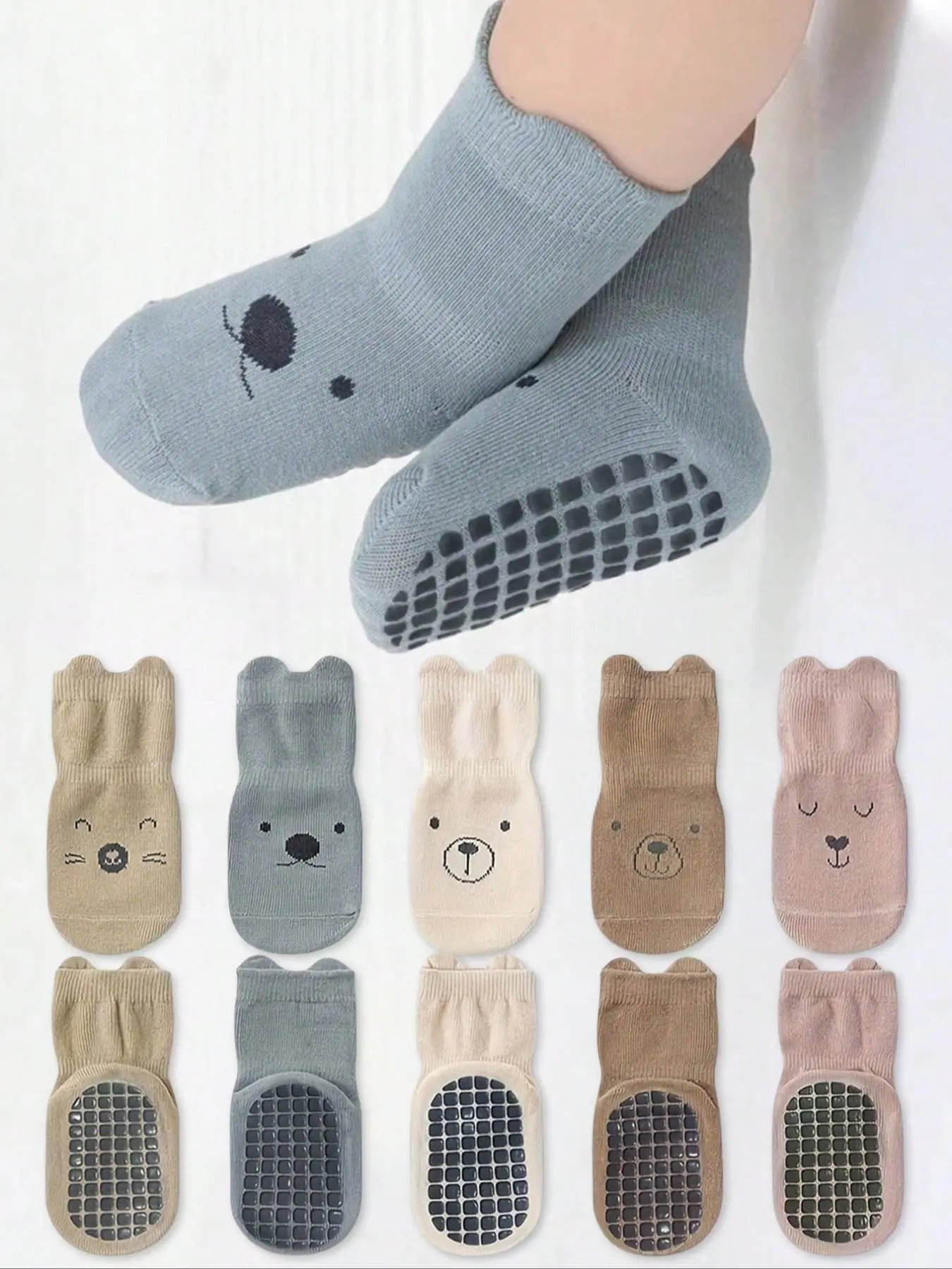 5 Pairs Cute Cartoon Baby Floor Socks, Toddler Socks, Kid Socks, Soft Sole Indoor Non-Slip Socks for Boys & Girls, Perfect for Daily Use