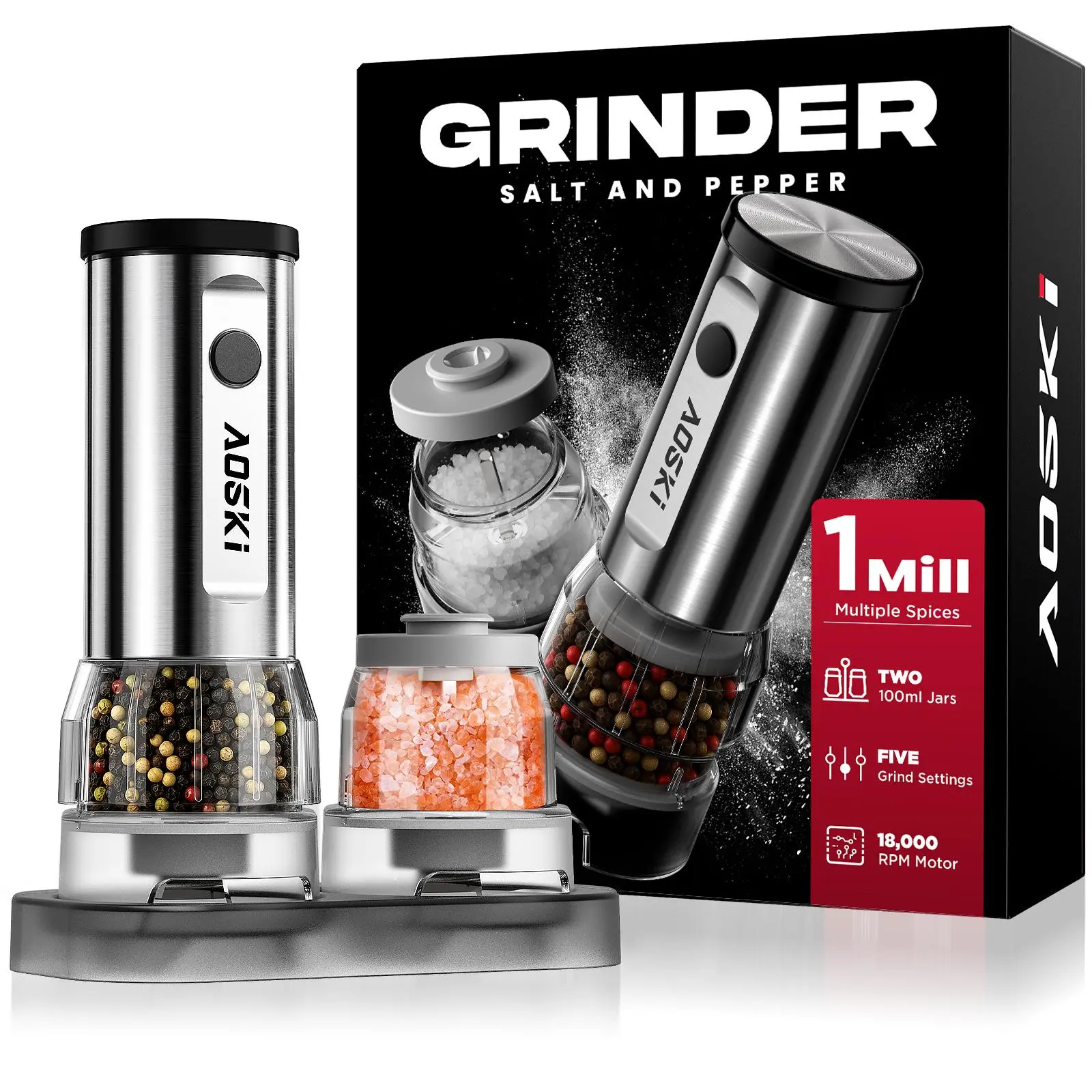 Electric Salt and Pepper Grinder Set - Stainless Steel Kitchen Appliances with Separate Hoppers, Prevents Spice Mixing for Foodies, Ideal for Gourmet Sessions