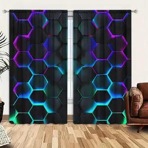 Geometric Pattern Door Curtain, 1 Set Colorful Hexagonal Pattern Door Curtain, Home Decor for Living Room Bedroom, Room Divider Curtain, Home Decoration Curtain, Interior Decoration Accessories