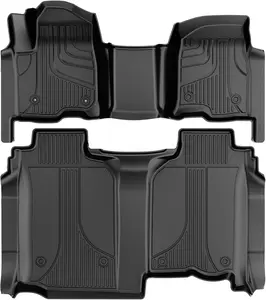 AOMSAZTO All-Weather TPE Automotive Car Floor Mats for 2019-2026 Chevy Silverado/GMC Sierra 1500 & 2500HD/3500HD Crew Cab, 1st & 2nd Row Liners, Heavy-Duty Car Interior Protection Accessory, Automotive Floor Mats
