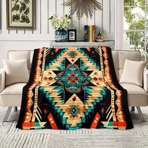 Southwestern Native American Star Blanket: Authentic Tribal Geometric Throw With Navajo Inspired Design, Ultra Soft Plush Fleece Blanket Printed In USA For Western Home Decor Lovers