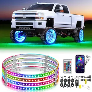 Nilight 15.5-Inch Single Row RGB LED Wheel Ring Lights, 4Pcs with App Remote Control for Automotive & Motorcycle Decoration