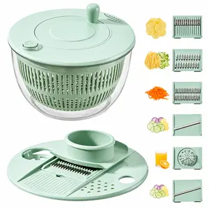 Salad Spinner Large, 3 IN 1 Vegetable and Fruit Washing Bowl with Strainer, Lettuce Spinner with 5 Blades Slicer, Egg Yolk Strainer, Salad Bowl for Efficient Salad Preparation, 5.3 Qt Kitchen Gadgets Set#SummerWins#DFYD