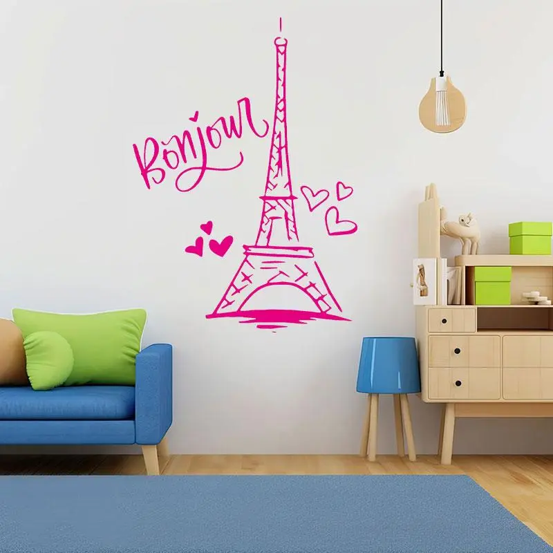 Paris Tower Wall Sticker Personalized Kids Girls Name Vinyl Home Decor Room Decals Nursery Baby Bedroom Murals Customized A203