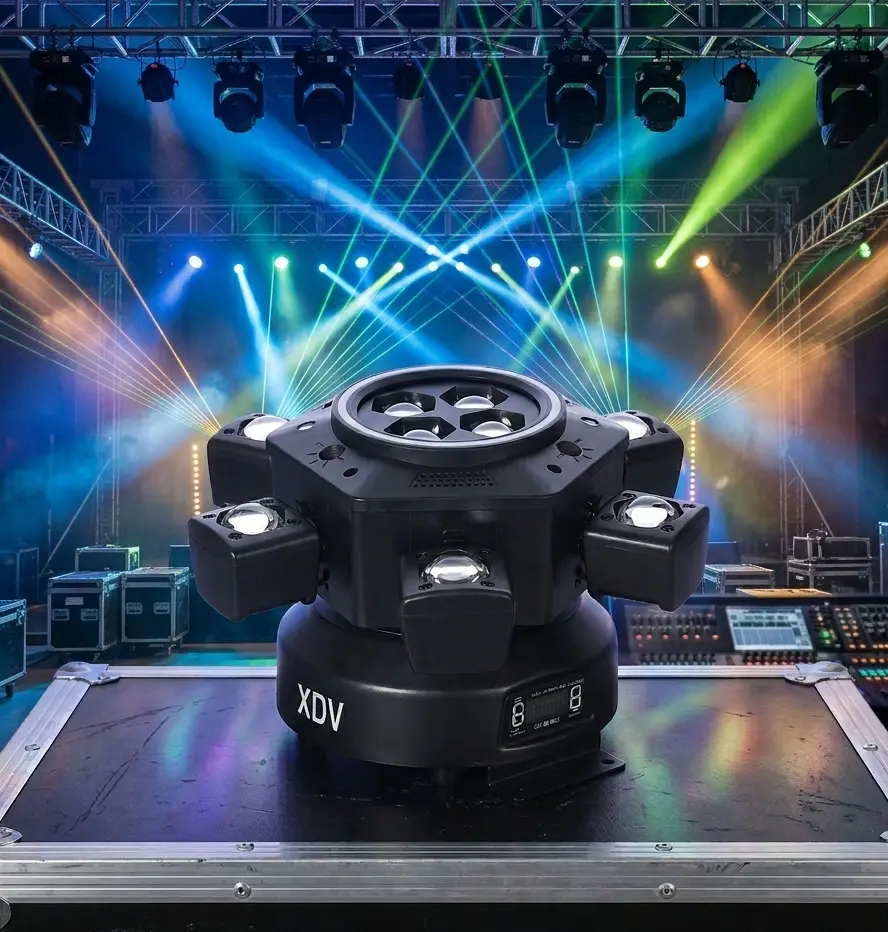 XDV 6-Arm Moving Head Beam Light - 150W Plug-Powered Super Bright LED, Rhythm RGB Multi-Color Effects, Dual-Color Starry Matrices, 4x10W CREE RGBW, DMX-512 Control, Master-Slave, for Nightclubs (Halloween Party Gift Option)