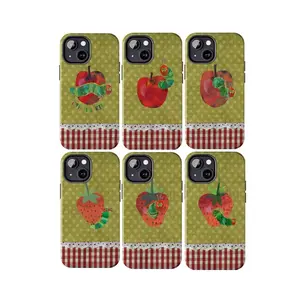 Very Hungry Caterpillar Apple Twee Phone Cases, Cottagecore Gingham Lace Trim Strawberry, Kids Book Art Cartoon Suitable for iPhone 17-11 Pro Max/Plus and  Samsung Galaxy S23-25