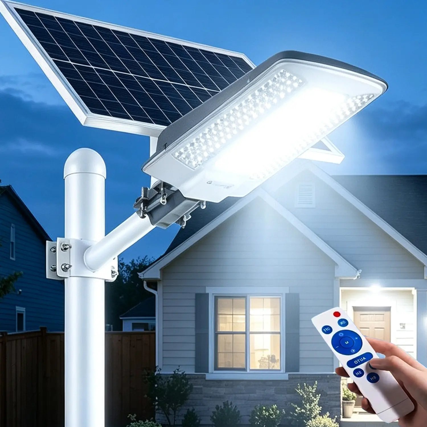 Solar Street Lights Outdoor Solar Motion Sensor Light IPX7 Waterproof 6500K Commercial Parking Lot Lights Dusk to Dawn, Waterproof Solar Powered with Remote Control, High Brightness Solar Street Light for Driveway/Yard/Garage