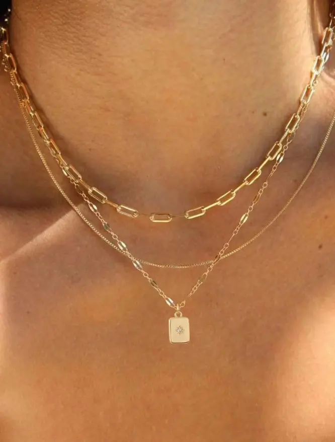 3pcs Layered Chain Necklace Set for Women Pendant Stack Minimalist Jewelry Daily Wear