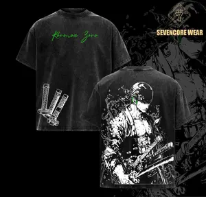 Asura Zoro Washed Vintage T-Shirt | Inspired by the Legendary Three-Sword Style Warrior | Demon God Power Graphic Tee | Anime Streetwear for One Piece Fans