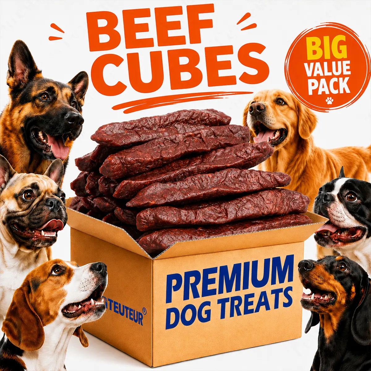 Beef Cubes Dog Treats, Chewy Beef Bites and Strips for Puppy Training Rewards, Everyday Pet Snacks for Small Medium and Large Dogs, Suitable for Puppies and Adults, Easy-to-Serve Rewards for Walks, Travel, Playtime and At-Home Practice Sessions.