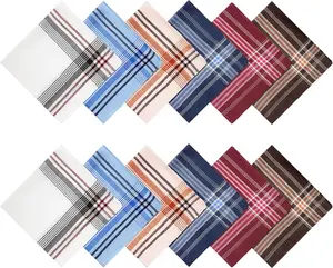 12 Pack Men's Handkerchiefs Classic Striped Pocket Square Assorted Hankies for Suits & Formal Occasions Soft Polyester Cotton Material Perfect Gift for Men and Women