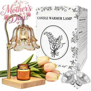 Mother's day Safety First Gold Floral Candle Warmer Lamp with Timer and Adjustable Height, No Flame Wax Melter That Protects Home While Providing Nice Fragrance