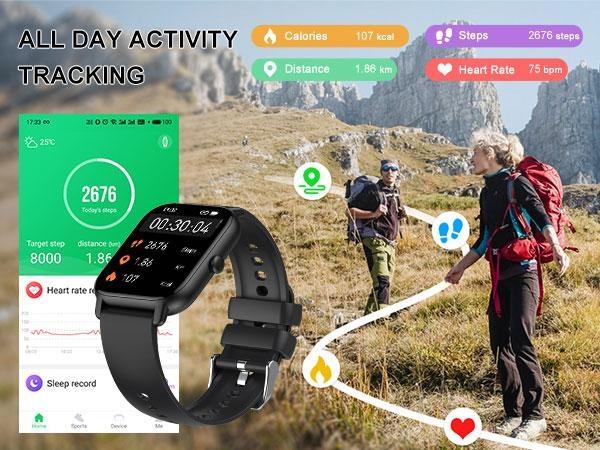 2026 Smart Watch for Men Women, 1.69'' HD Touch Screen Fitness Tracker, Bluetooth Call & Message Alerts, 110+ Sports Modes Activity Tracker, Heart Rate & Sleep Monitor, IP68 Waterproof, Compatible with iPhone Android