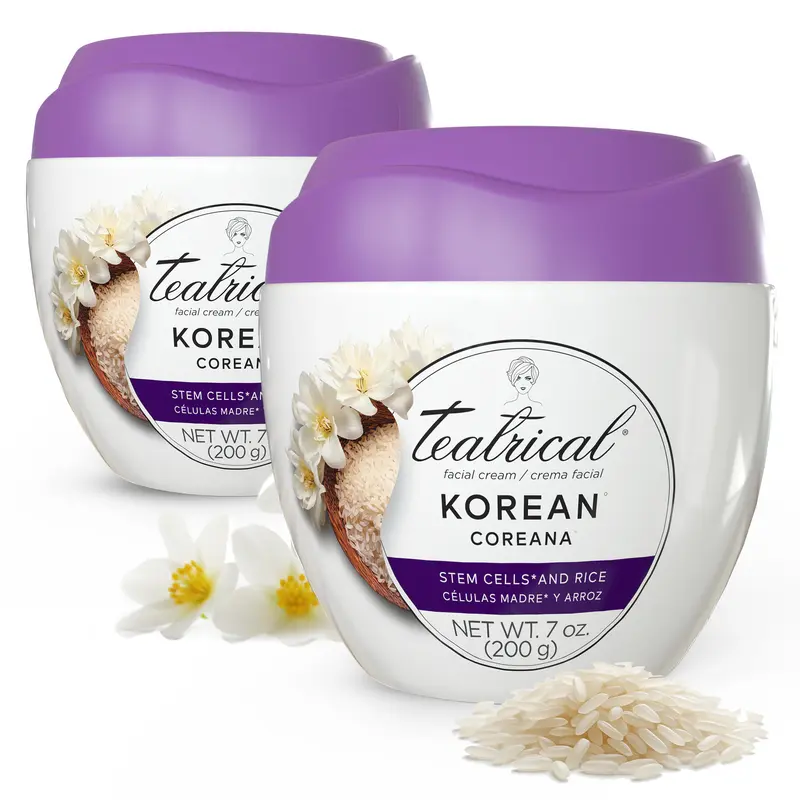 TEATRICAL Korean Stem Cell & Rice Facial Cream, Value 2-Pack (7 oz Each, 14 oz Total) - Paraben-Free, Non-Greasy, Lightweight Daily Moisturizer for Women - Hydrator That Evens Tone & Supports Radiant Skin, Women's Gift