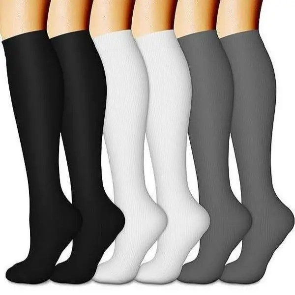 Compression Socks for Women, Knee High Athletic Support, Black White Gray, 6 Pairs, for Running, Gym, Fitness nursingMoisture Wicking Breathable Day Lightweight Pastel Women's Wear Festival Party cosy socks Calf Length Fashion men circulation best Activew