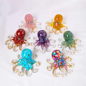 Random Color Natural Crystal Octopus Statue, Crystal Carvings, 1 Count Creative Desktop Ornament, Decorative Ornament for Home Office Tabletop