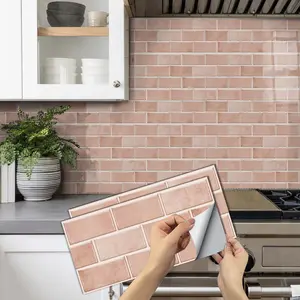 Vintage Brick Wall Tile Sticker, Self-Adhesive Removable Decor, Suitable for Rentals, Flat Plaid Shape, Universal Use, Wall Decal