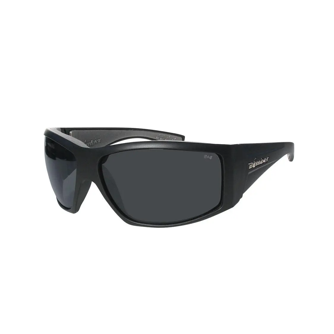 Ahi Bomb Wide Fit Safety Glasses - ANSI Z87+ Rated, Anti-Fog Smoke Lenses, Matte Black Frame with Gray Foam Lining, 100% UV Protection, UVA/UVB Shield, UV400 Block, 142mm W x 50mm H, Mask Compatibility, Grocery Store Use