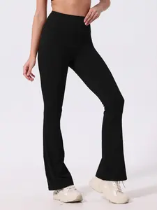 Women's Solid Flare Leg Sports Pants, Casual Comfy Bell Bottom Trousers for Yoga Gym Workout, Ladies Sportswear for All Seasons, Flared Yoga Bottoms, Yoga Clothes