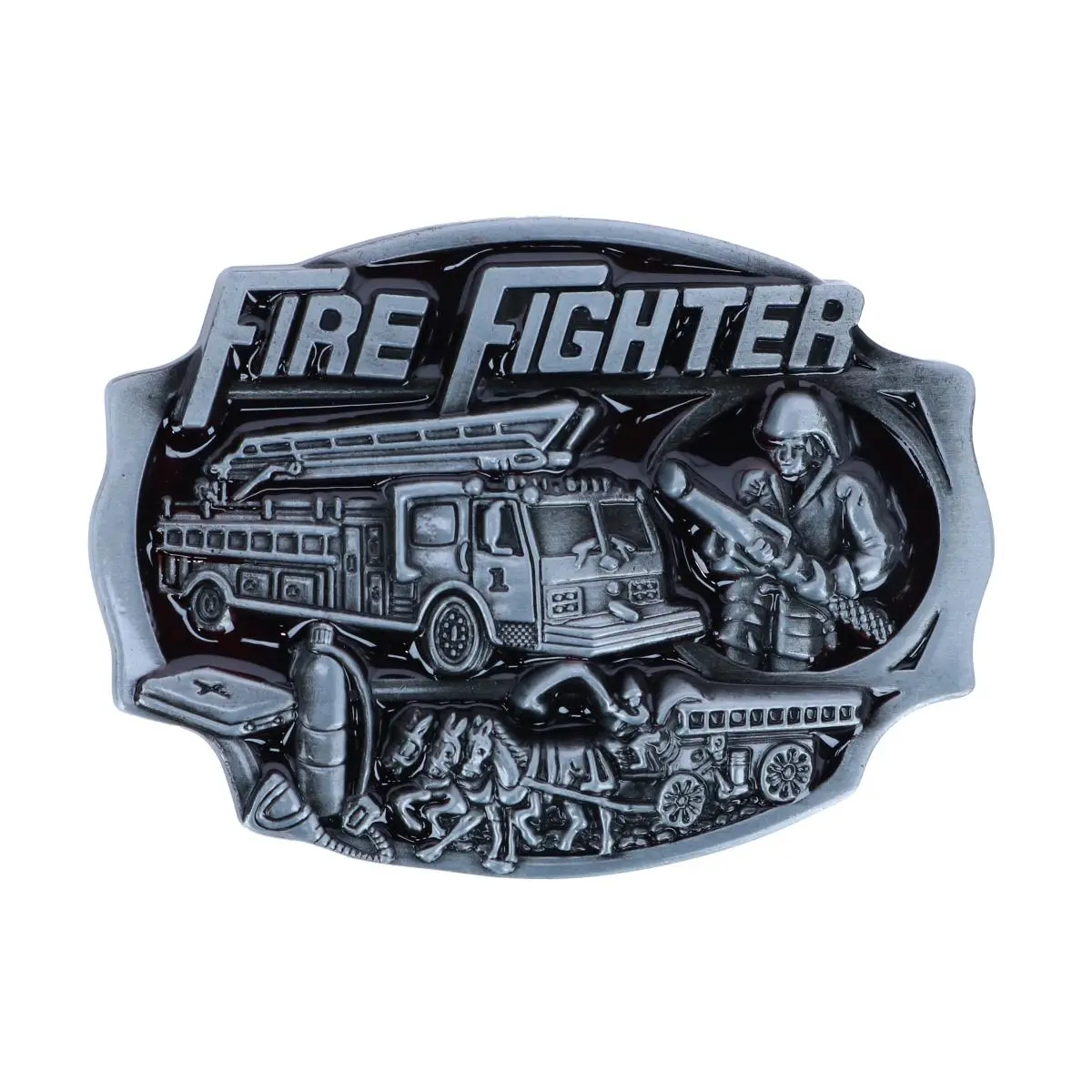 CTM Men's Heavy Duty Firefighters Belt Buckle, Intricate Red Enameled Frame Buckle, Fits 1.5-inch Belts, Men's Accessories, Fits Belts