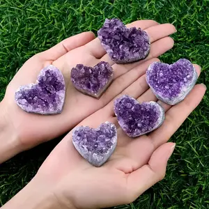 Natural Amethyst Heart Crystal Cluster, Healing Stone for Energy Cleansing & Manifestation, Raw Purple Gemstone Decor for Home Office Meditation Space, Spiritual Gift