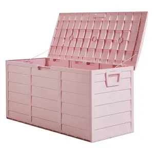 75 Gallon Pink Outdoor Storage Box, Waterproof Deck Box with Wheels, Lockable Large Patio Storage Bin for Cushions, Garden Tools, Pool Supplies, Weather Resistant, UV Protected Resin