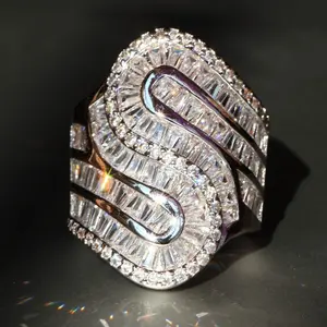 Shining Gorgeous Wide Band Hiphop Style Stone Ring - White Cubic Zirconia Jewelry, Perfect for Anniversary, Birthday, Valentine's Day & Christmas Gifts