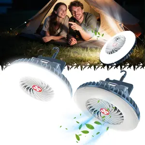 ISUNMEA Portable camping fan with LED lantern – rechargeable battery-powered fan with hook for tents, cars, RVs, hurricanes, emergency power outages, and survival kits.