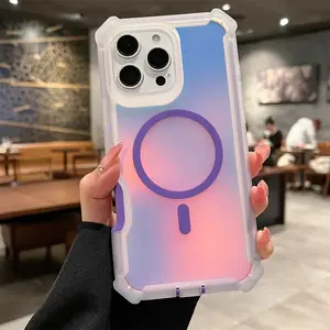 Luxury For Magsafe Laser Dazzling Armor Phone Case For iPhone 17 16 15 14 13 Pro Max Wireless Charging Dual LayerProtection Cover