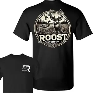 Roost Waterfowl Duck & Deer T-Shirt, Vintage Hunting Scene Graphic Tee, Soft Cotton Blend Shirt, Country Lifestyle Apparel for Men & Women, Outdoor Wildlife Gift Idea