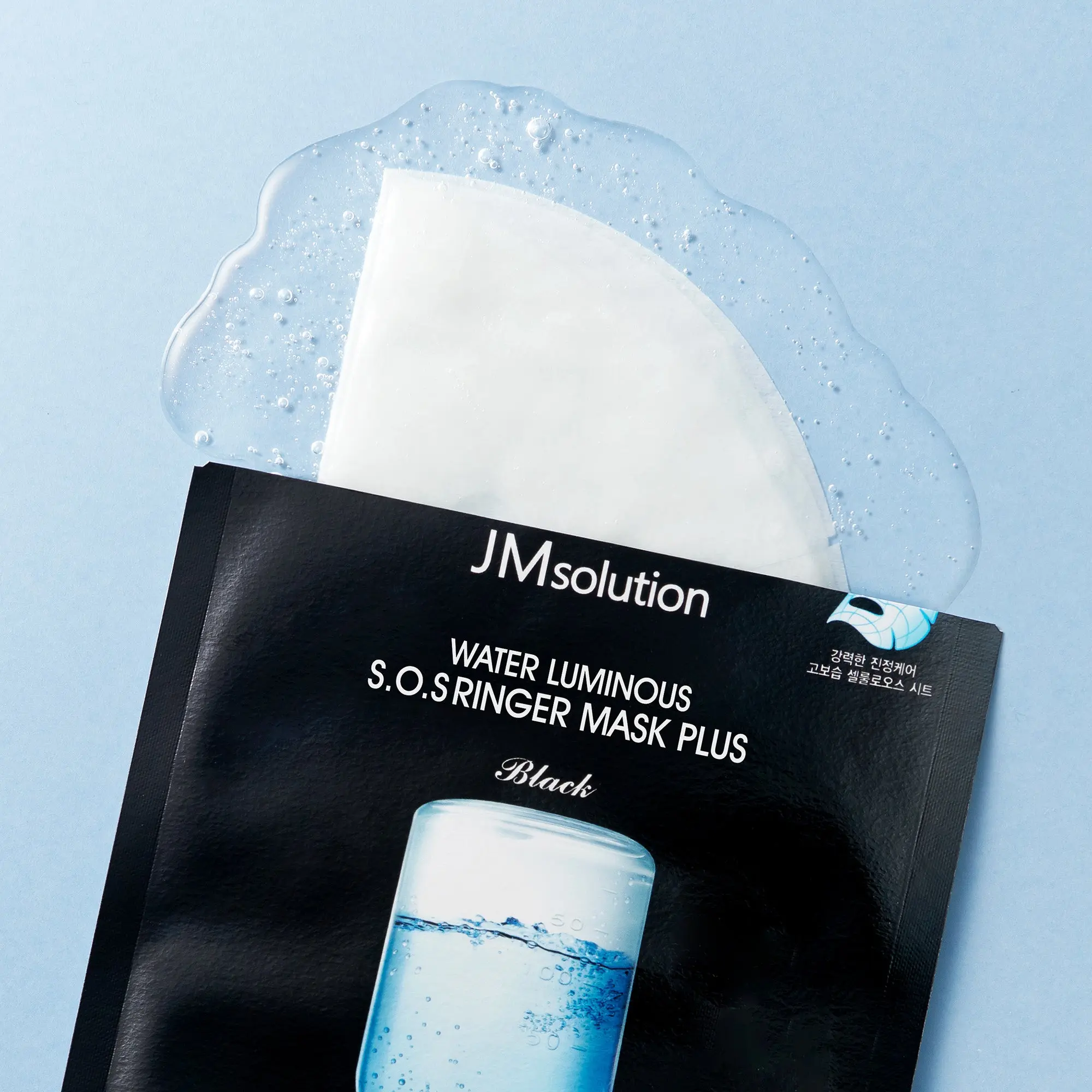 JMsolution Water Luminous S.O.S Ringer Mask Plus Black | High Adhesive Cellulose Sheet | Intensive Moisture & Soothing Relief | 10 Sheets (1.18 fl.oz x 10)