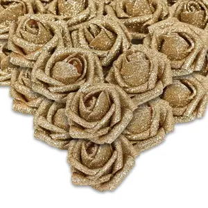 25pcs Gold Glitter Roses, Artificial Flower Stems, Wedding Bouquet Craft, Bridal Home Party Decorative Arrangement