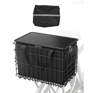 VEVOR Rear Folding Wire Frame Bicycle Basket, Quick-Release Design with Cargo Netting, Removable Liner Bag & Waterproof Lid, 50lbs Load Capacity, for Adult Users to Carry Pets & Grocery Hauls