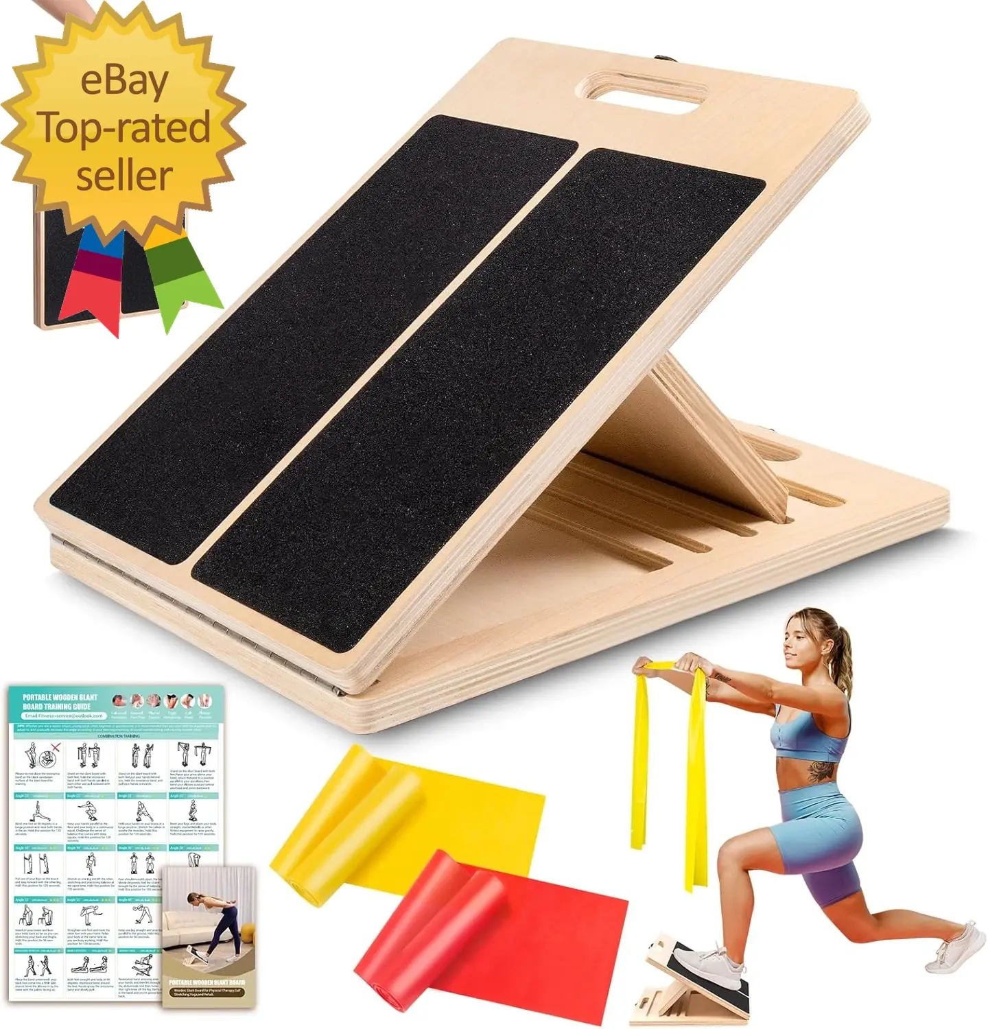 Adjustable Wooden Slanted Incline Board, Calf Stretching Gear for Leg Exercises & Heel Workouts, Fitness Accessories to Improve Flexibility and Strength, Home Yoga Equipment