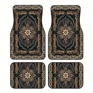 ‌Antique Persian Car Floor Mats Set of 4 Thick Pile Non Slip Car Carpets Luxury Auto Accessories for All Vehicle Types Easy Clean Interior Decor‌ Car Foot Mats