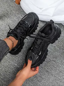 Women's New Comfortable Casual Fashion Outdoor Dad Shoes, Thick Soled Sneakers, Round Toe Low Top Lace-Up for Fall & Winter Daily Wear