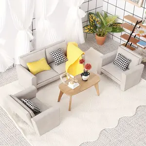 1:12 Miniature Dollhouse Sofa with Cushion & Blanket DIY Model for Living Room Scene Photography, Perfect Holiday Gift Choice