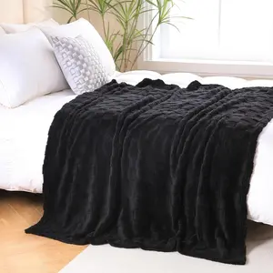Black Fleece Throw Blanket 60"x80" for Couch Sofa Bed,Super Soft Cozy Plush Microfiber Flannel Blanket with 3D Checkered Design Lightweight for Adults,Woman,Girls