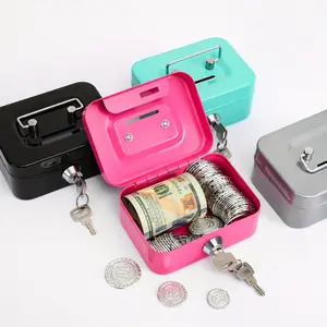 Metal Lock Storage Box with Security Key Lock Portable Home Office Travel Money Safe in Black Navy Blue Pink Silver Compact Anti-Theft Durable Reliable Cash Valuable Items Storage Box