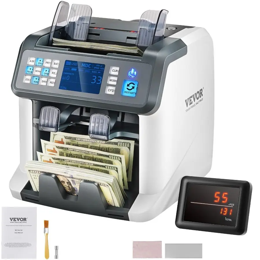 【DealsForYouDays】VEVOR Money Counter Machine, Bill Counter with UV, MG, IR and DD Counterfeit Detection, USD EUR Cash Counting Machine with Add and Batch Modes, Large LCD External DisplayVEVOR Super Brand Day