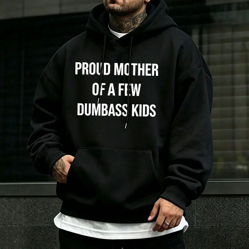 Fun Family-themed Text Print Hooded Sweatshirt, Loose Oversized Casual Pullover Hoodie